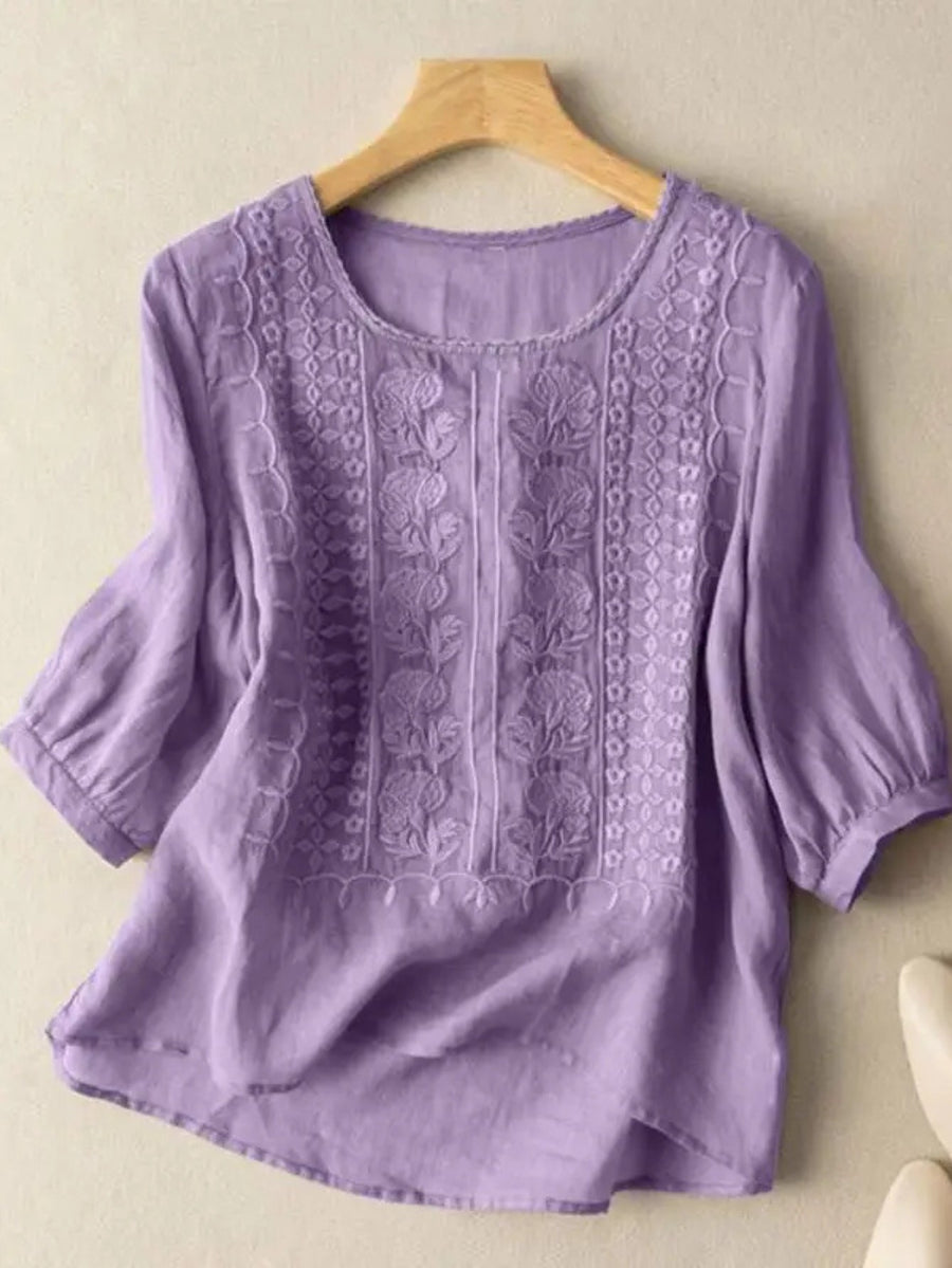 Halina | Women's Relaxed Fit with Embroidered Design Blouse in Purple