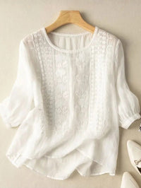 Halina | Women's Relaxed Fit with Embroidered Design Blouse in White