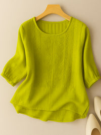 Halina | Women's Relaxed Fit with Embroidered Design Blouse in Yellow Green