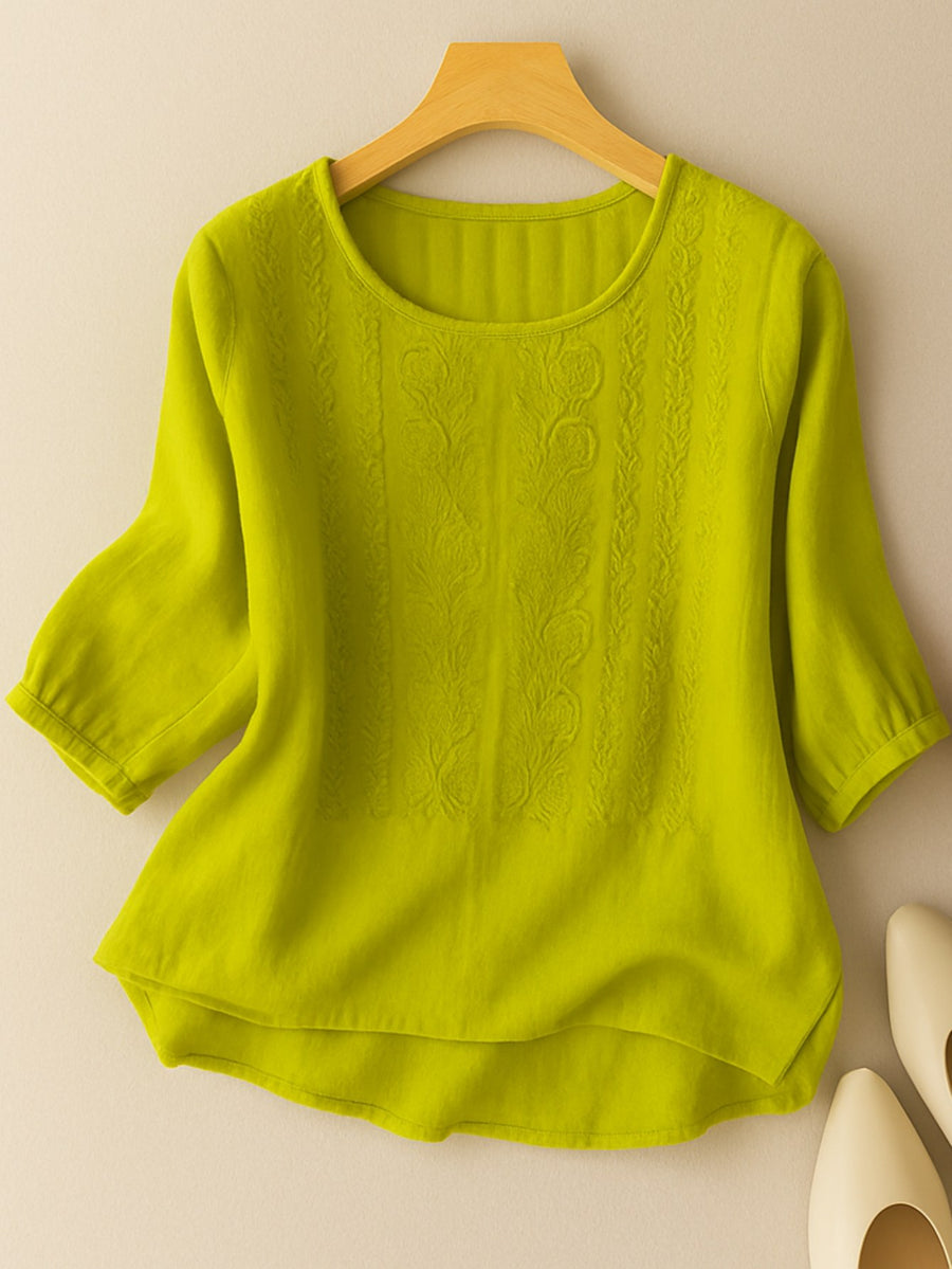 Halina | Women's Relaxed Fit with Embroidered Design Blouse in Yellow Green