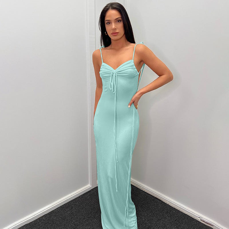 Hannah | Women's Drawstring Elegant Maxi Dress in Blue