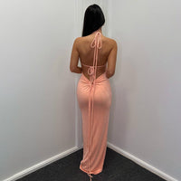 Hannah | Women's Drawstring Elegant Maxi Dress in Pink