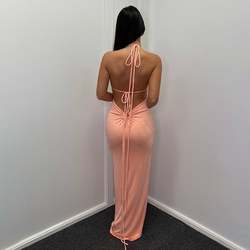 Hannah | Women's Drawstring Elegant Maxi Dress in Pink