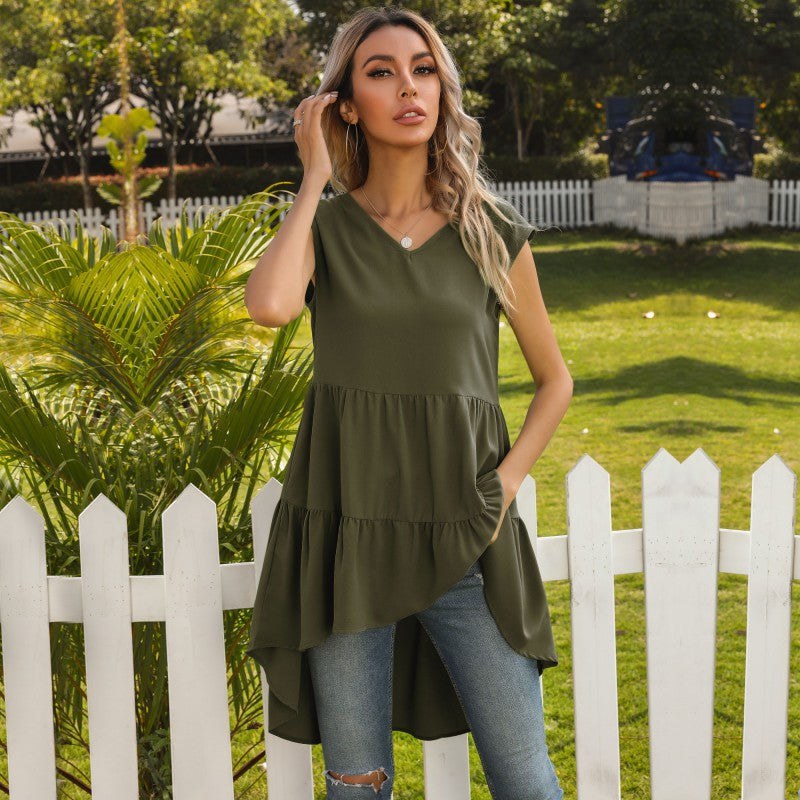 Haralda | Women's Asymmetric Voluminous Top in Olive Green