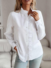 Harriet | Women's Ruffle Front Button Blouse in White