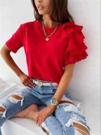 Hattie | Women's Ruffle Short Sleeve Blouse in Red