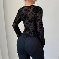 Haydee | Women's Ruffle Detail V-Neck Lace Elegant Top