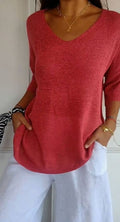 Hazel | Women's Longline Loose Fit V-Neck Knit Tunic Top
