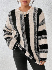 Heather | Women's Striped Knit Sweater in Apricot