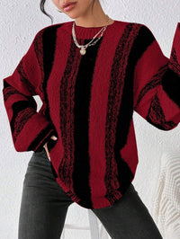 Heather | Women's Striped Knit Sweater in Red