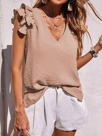 Hedda | Women's Ruffle Sleeve V-Neck Blouse in Beige