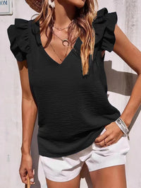 Hedda | Women's Ruffle Sleeve V-Neck Blouse in Black
