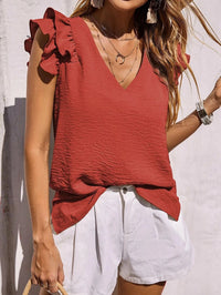 Hedda | Women's Ruffle Sleeve V-Neck Blouse in Red