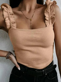 Hedwig | Women's Ruffle Strap Cropped Blouse in Beige