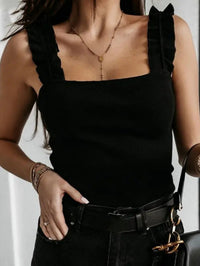 Hedwig | Women's Ruffle Strap Cropped Blouse in Black