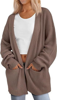 Heidi | Women's Pockets Knit Cardigan in Brown