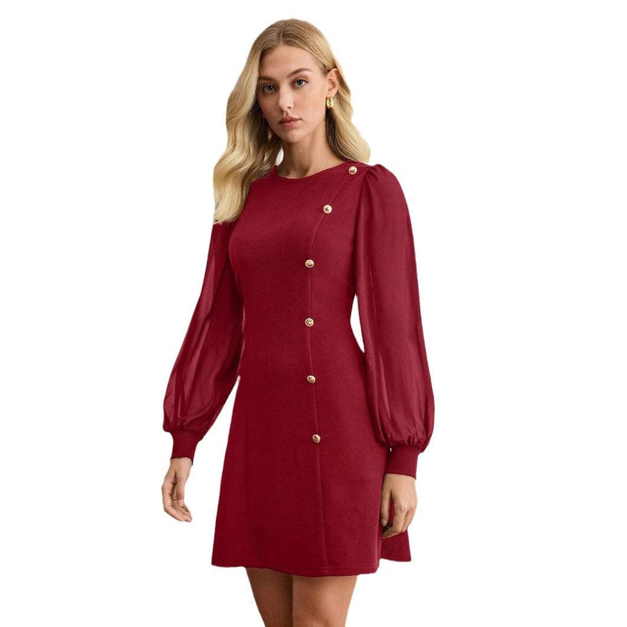 Helena | Women's Button Detail Puff Sleeve Elegant Mini Dress