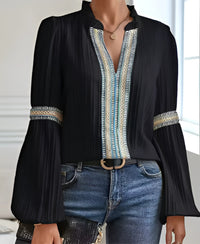 Helena | Women's Ruffled V-Neck Blouse in Black