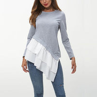 Helewise | Women's Asymmetric Ruffle Sweatshirt in Gray