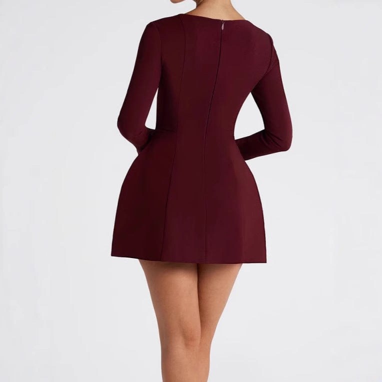 Heloise | Women's Elegant Mini Dress in Burg Er Red