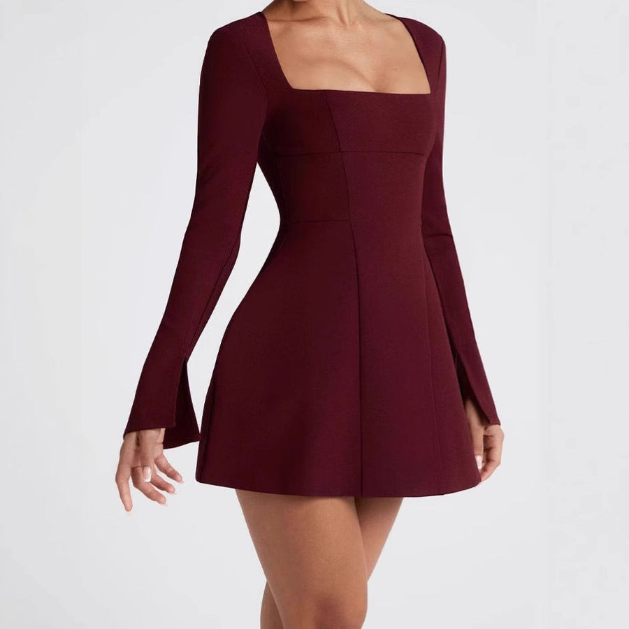 Heloise | Women's Elegant Mini Dress in Burg Er Red