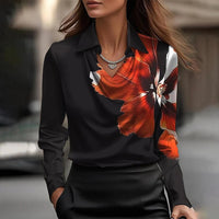 Heloise | Women's Shiny Collared V-Neck Blouse in Red