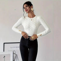 Heloise | Women's Button Detail Knit Sweater in White