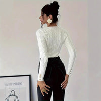 Heloise | Women's Button Detail Knit Sweater in White