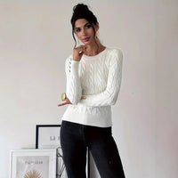 Heloise | Women's Button Detail Knit Sweater in White