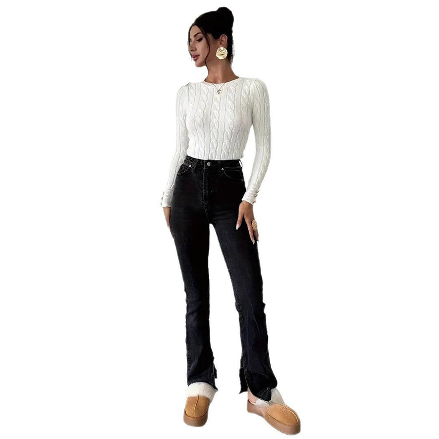 Heloise | Women's Button Detail Knit Sweater in White