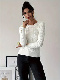 Heloise | Women's Button Detail Knit Sweater in White