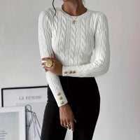 Heloise | Women's Button Detail Knit Sweater in White
