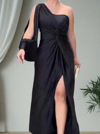 Henrietta | Women's Asymmetric Slit Elegant Wrap Dress in Black