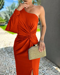 Henrietta | Women's Asymmetric Slit Elegant Wrap Dress in Orange