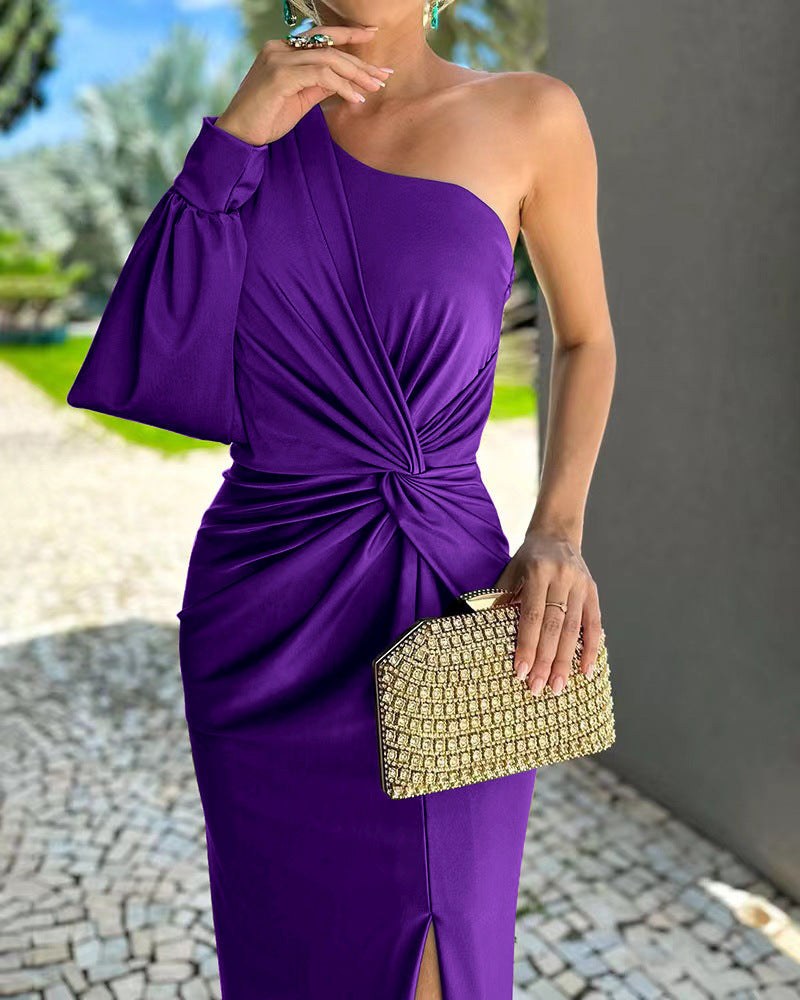 Henrietta | Women's Asymmetric Slit Elegant Wrap Dress in Purple
