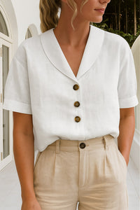 Henrietta | Women's Short Sleeve Button-Up Blouse in White