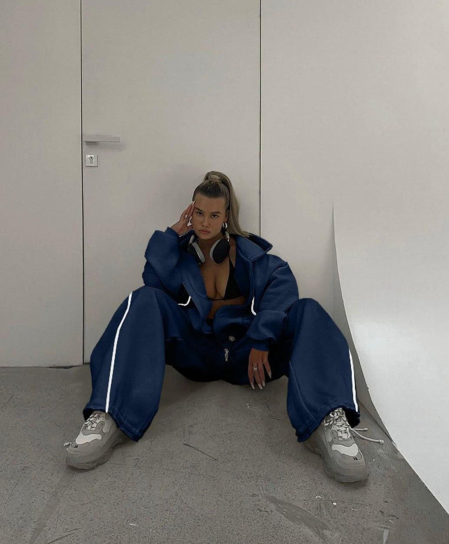 Henriette | Women's High Waist Comfortable Vintage Tracksuit Set in Blue