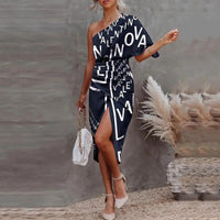 Hermance | Women's Asymmetric Slit Wrap Dress in Lettering