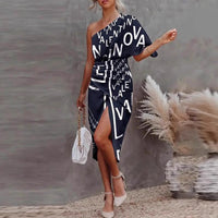 Hermance | Women's Asymmetric Slit Wrap Dress in Lettering