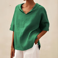 Hermione | Women's Short Sleeve V Neck Blouse in Green