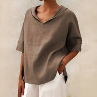 Hermione | Women's Short Sleeve V Neck Blouse in Khaki