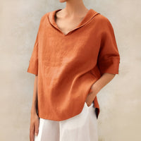 Hermione | Women's Short Sleeve V Neck Blouse in Orange