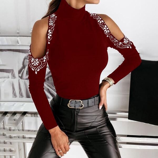 Hester | Women's Lace Detail Elegant Top in Red