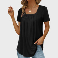 Hilda | Women's Square Neck Pleated Front Blouse in Black