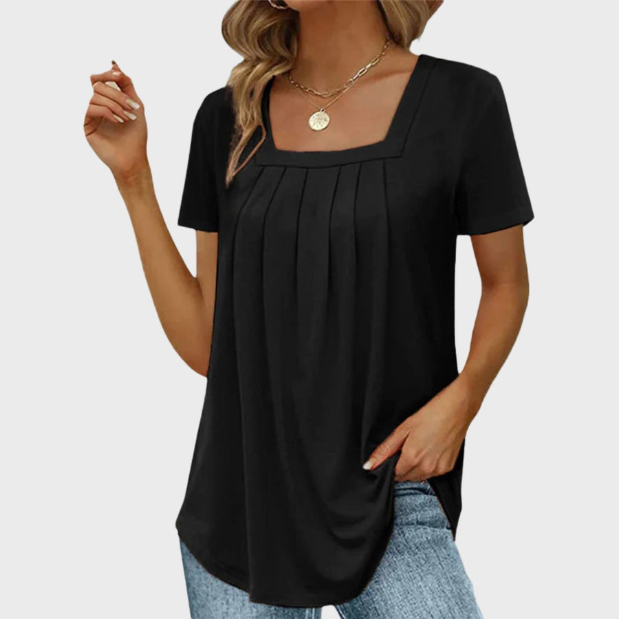 Hilda | Women's Square Neck Pleated Front Blouse in Black