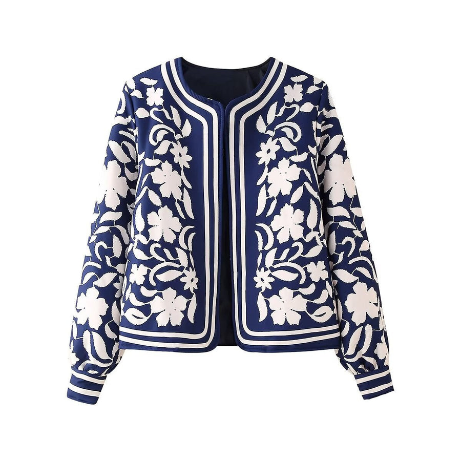Hilda | Women's Floral Elegant Jacket in Dark Blue