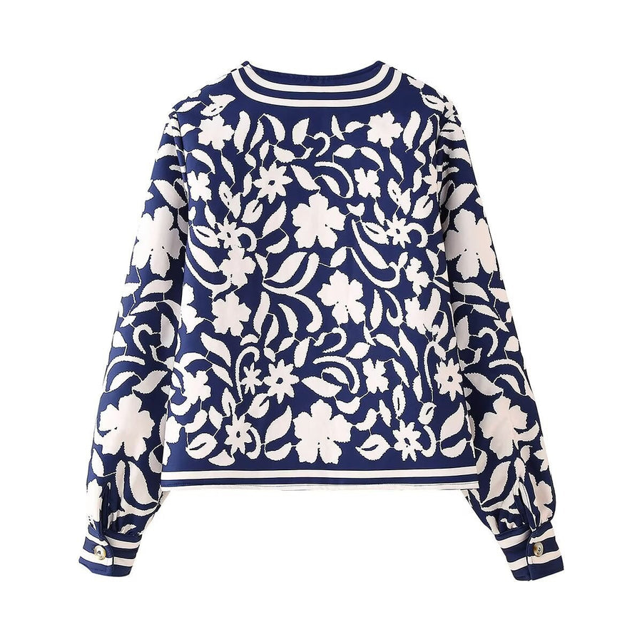 Hilda | Women's Floral Elegant Jacket in Dark Blue