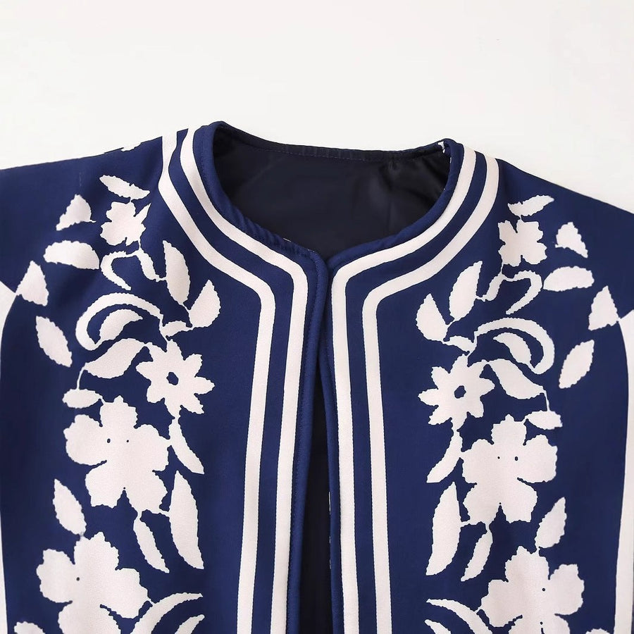 Hilda | Women's Floral Elegant Jacket in Dark Blue