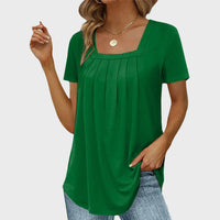 Hilda | Women's Square Neck Pleated Front Blouse in Dark Green