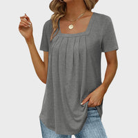 Hilda | Women's Square Neck Pleated Front Blouse in Gray